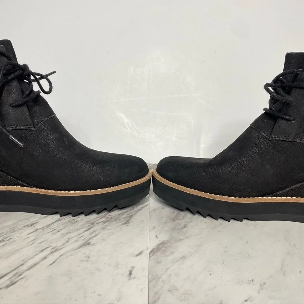 Eileen Fisher Capa Wedge Black Nubuck Lace Up Bootie 9 1/2